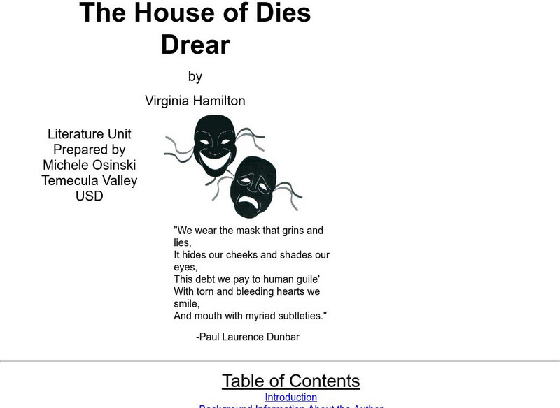 Literature Unit: The House of Dies Drear Lesson Plan Literature Unit: The House of Dies Drear Lesson Plan