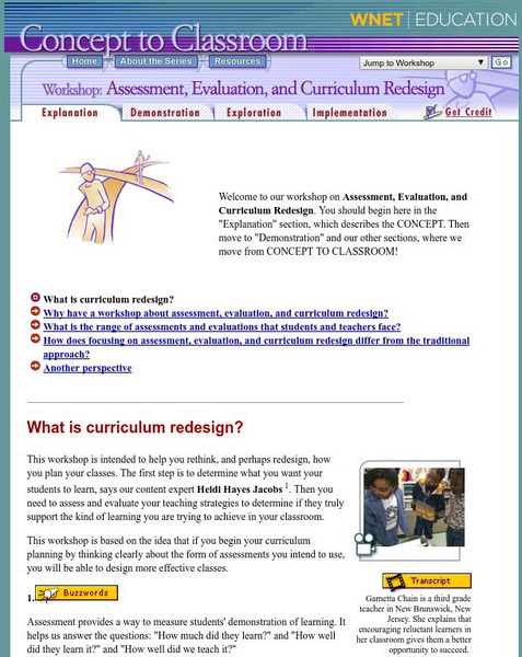 Wnet: Thirteen: Workshop: Assessment, Evaluation, and Curriculum Redesign Website