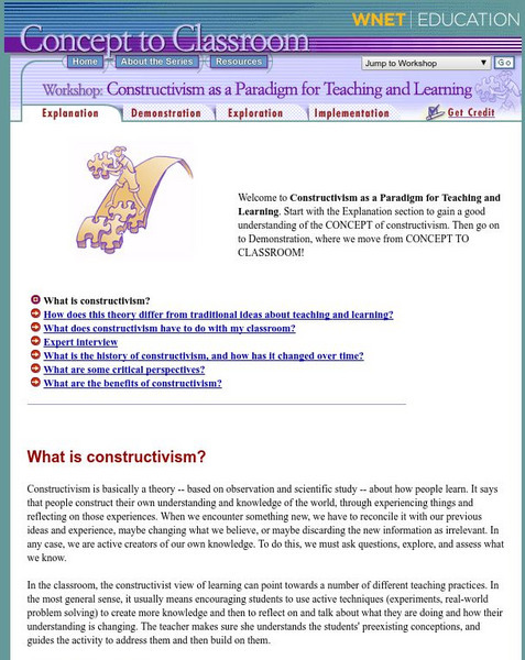 Wnet: Thirteen: Workshop Constructivism: Paradigm for Teaching: Learning Professional Doc Wnet: Thirteen: Workshop Constructivism: Paradigm for Teaching: Learning Professional Doc