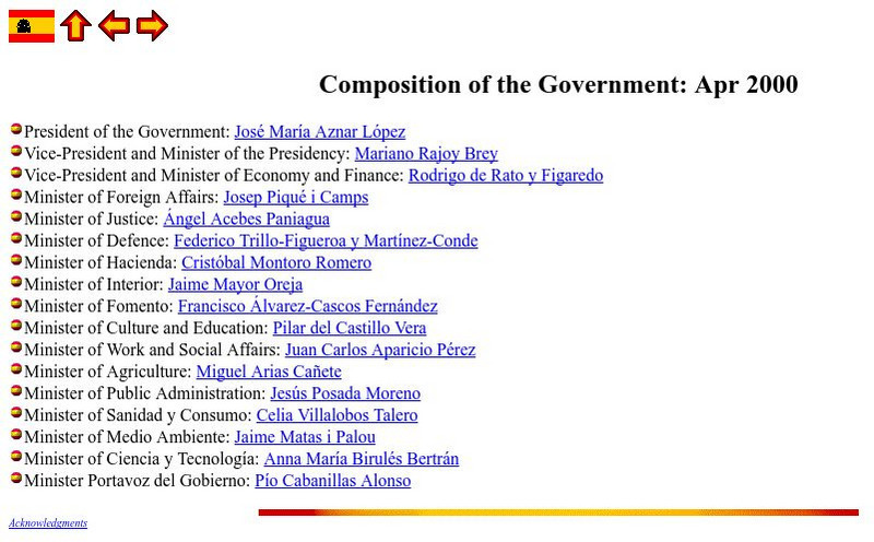 Si spain.org: Composition of the Government: April 2000 Website