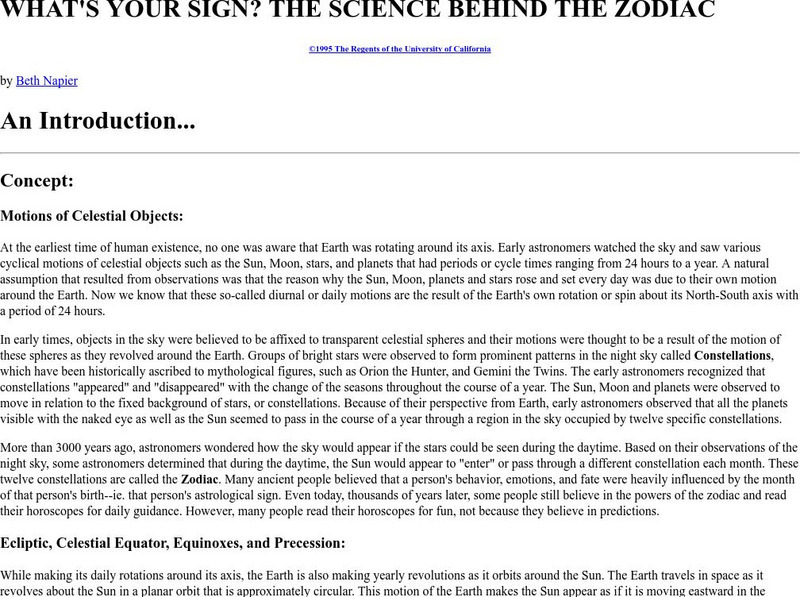 Cse: What's Your Sign? The Science Behind the Zodiac Lesson Plan Cse: What's Your Sign? The Science Behind the Zodiac Lesson Plan