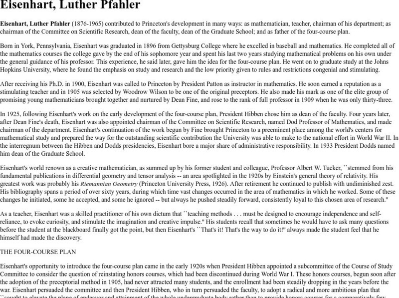 Princeton University: Eisenhart, Luther Pfahler Handout