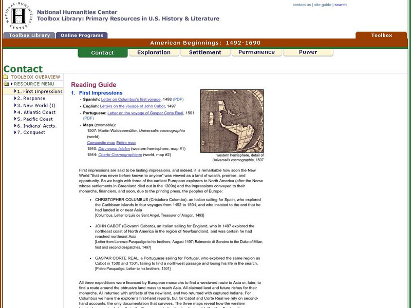 National Humanities Center: Toolbox Library: Contact: First Impressions Primary National Humanities Center: Toolbox Library: Contact: First Impressions Primary