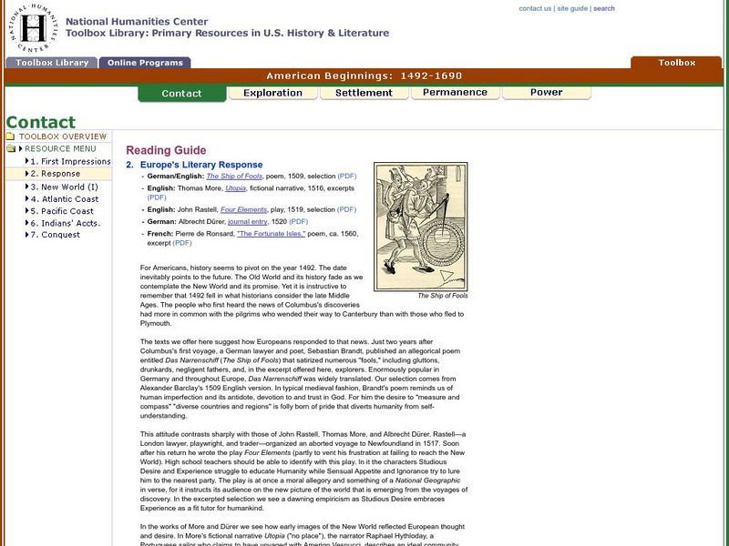 National Humanities Center: Toolbox Library: Response, American Beginnings: 1492 1690 Primary National Humanities Center: Toolbox Library: Response, American Beginnings: 1492 1690 Primary