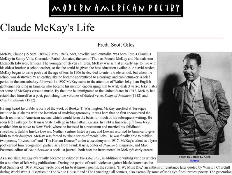 University of Illinois: Modern American Poetry: Claude Mc Kay's Life Activity University of Illinois: Modern American Poetry: Claude Mc Kay's Life Activity