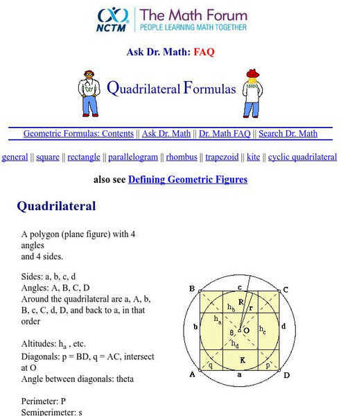 The Math Forum: Ask Dr. Math: Rhombus Handout The Math Forum: Ask Dr. Math: Rhombus Handout