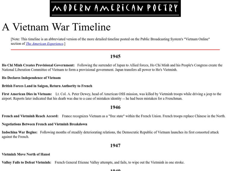 University of Illinois: A Vietnam War Timeline Handout