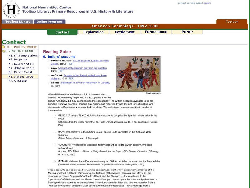 National Humanities Center: Toolbox Library: Indians' Accounts, American Beginnings: 1492 1690 Primary National Humanities Center: Toolbox Library: Indians' Accounts, American Beginnings: 1492 1690 Primary