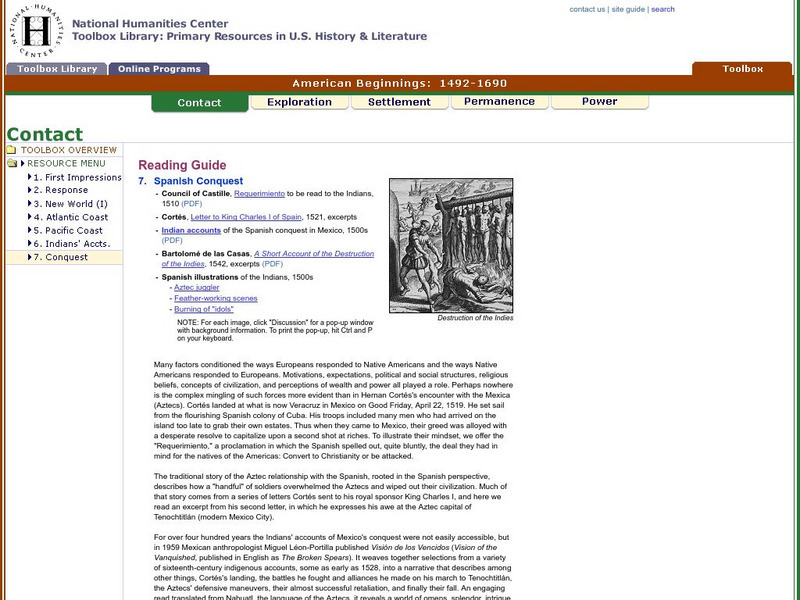 National Humanities Center: Toolbox Library: Conquest, American Beginnings: 1492 1690 Primary National Humanities Center: Toolbox Library: Conquest, American Beginnings: 1492 1690 Primary