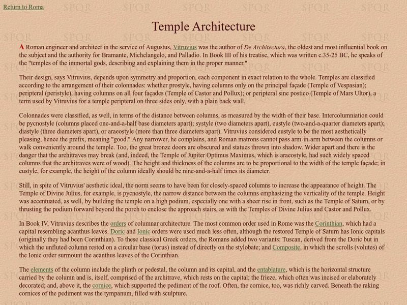 Encyclopedia Romana: Temple Architecture Handout Encyclopedia Romana: Temple Architecture Handout