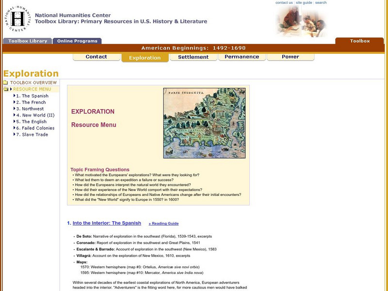 National Humanities Center: Toolbox Library: Exploration, American Beginnings: 1492 1690 Article National Humanities Center: Toolbox Library: Exploration, American Beginnings: 1492 1690 Article