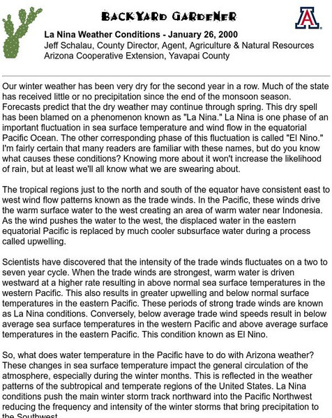 Backyard Gardener: La Nina Weather Conditions Jan 2000 Website Backyard Gardener: La Nina Weather Conditions Jan 2000 Website