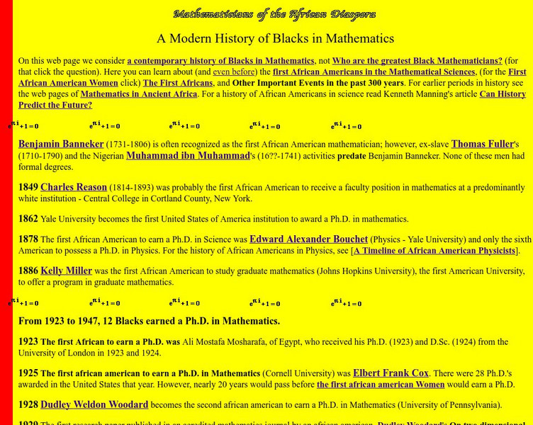 A Modern History of Blacks in Mathematics Handout A Modern History of Blacks in Mathematics Handout