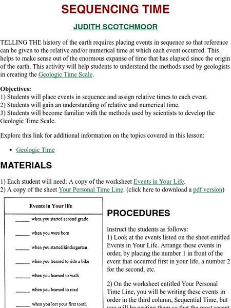 Ucmp: Sequencing Time Lesson Plan Ucmp: Sequencing Time Lesson Plan