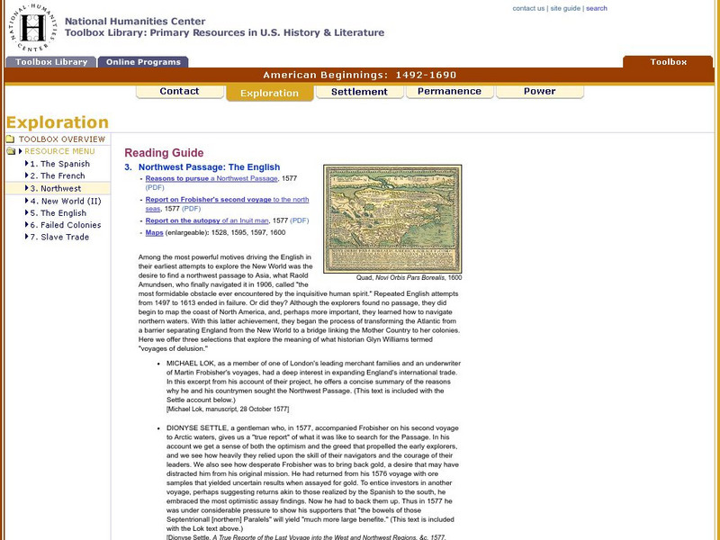 National Humanities Center: Toolbox Library: Northwest Passage, American Beginnings: 1492 1690 Article National Humanities Center: Toolbox Library: Northwest Passage, American Beginnings: 1492 1690 Article
