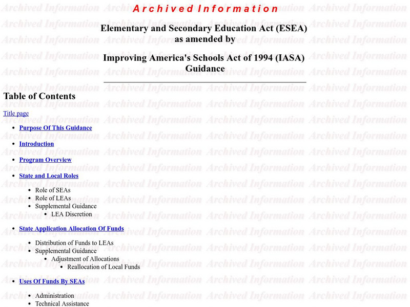 Us Department of Education: Esea as Amended by Iasa Guidance Website Us Department of Education: Esea as Amended by Iasa Guidance Website