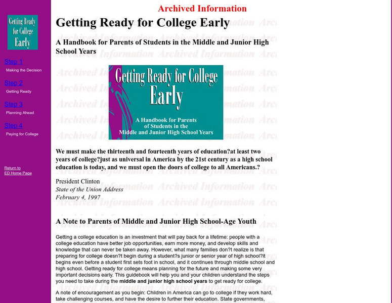 Usde: Getting Ready for College Early Website Usde: Getting Ready for College Early Website