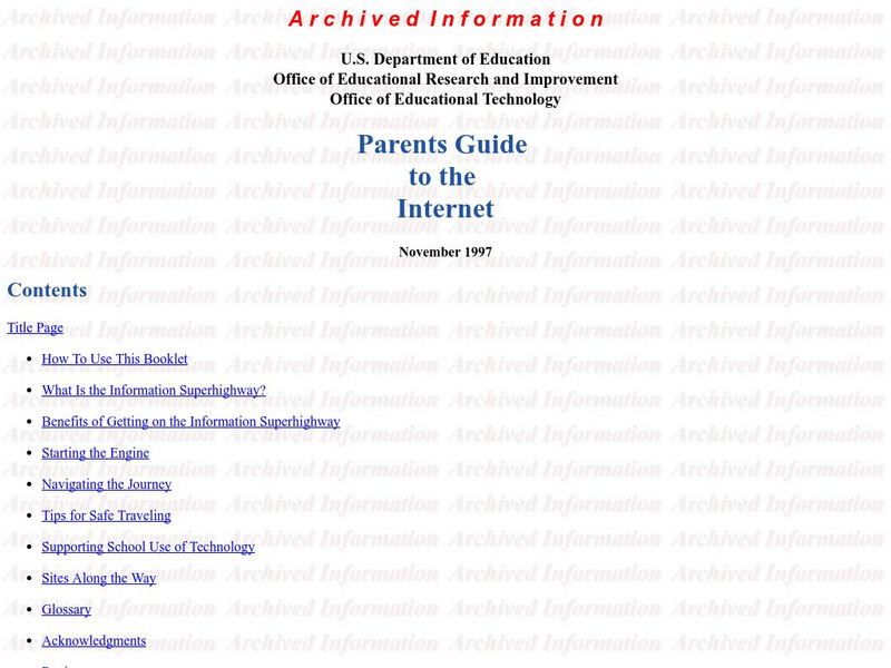 Us Dept. Of Education: Parents Guide to the Internet Website Us Dept. Of Education: Parents Guide to the Internet Website