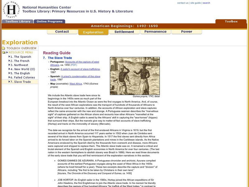 National Humanities Center: Toolbox Library: Slave Trade, American Beginnings: 1492 1690 Unit Plan National Humanities Center: Toolbox Library: Slave Trade, American Beginnings: 1492 1690 Unit Plan