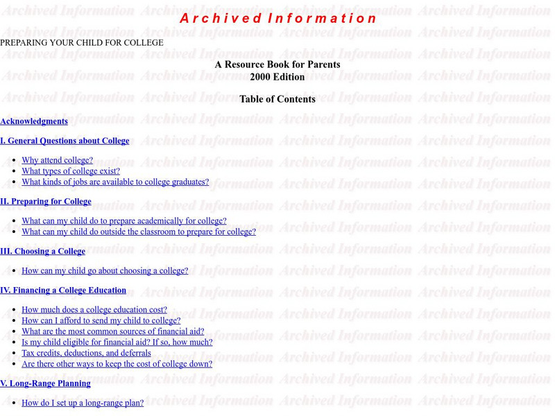 U.s. Dept of Education: Preparing Your Child for College Website U.s. Dept of Education: Preparing Your Child for College Website