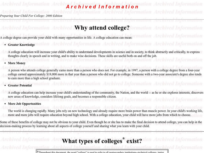 U.s. Department of Education: Why Attend College? Website U.s. Department of Education: Why Attend College? Website