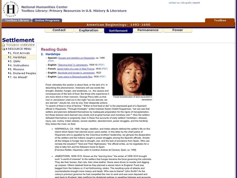 National Humanities Center: Toolbox Library: Hardships, American Beginnings: 1492 1690 Primary National Humanities Center: Toolbox Library: Hardships, American Beginnings: 1492 1690 Primary
