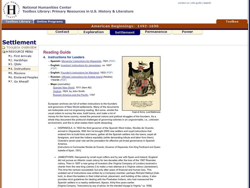National Humanities Center: Toolbox Library: Instructions, American Beginnings: 1492 1690 Primary National Humanities Center: Toolbox Library: Instructions, American Beginnings: 1492 1690 Primary
