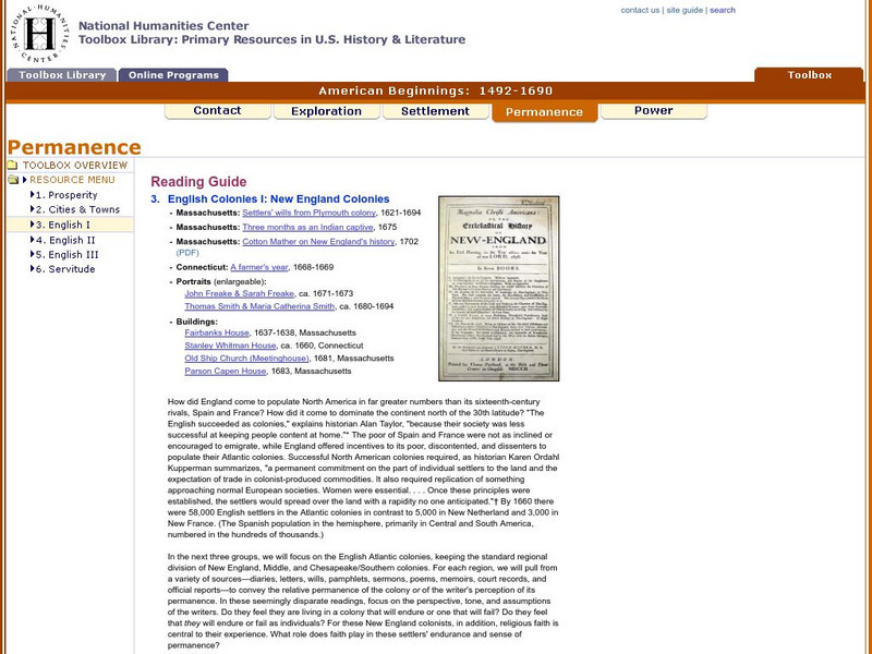 National Humanities Center: Toolbox Library: English I, American Beginnings: 1492 1690 Primary National Humanities Center: Toolbox Library: English I, American Beginnings: 1492 1690 Primary