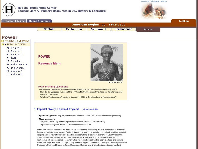 National Humanities Center: Toolbox Library: Power, American Beginnings: 1492 1690 Primary National Humanities Center: Toolbox Library: Power, American Beginnings: 1492 1690 Primary