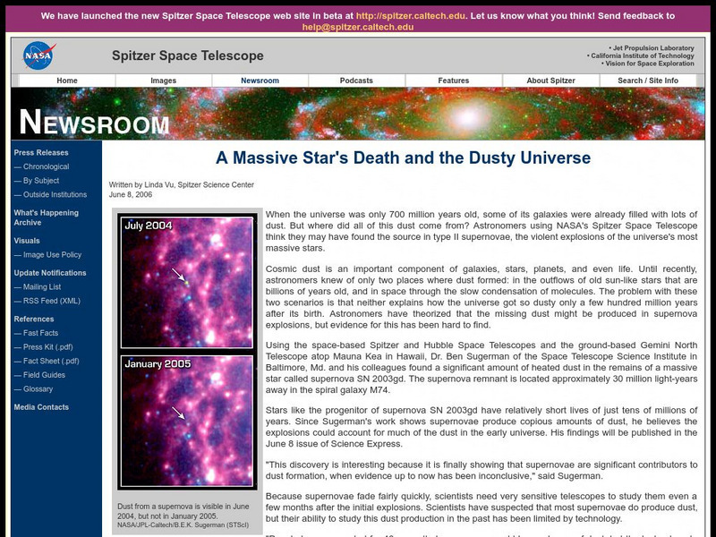 Spitzer Science Center: Massive Star's Death Website Spitzer Science Center: Massive Star's Death Website