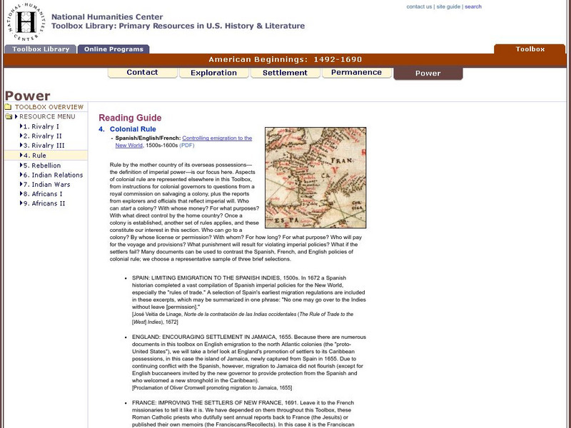 National Humanities Center: Toolbox Library: Rule, American Beginnings: 1492 1690 Primary