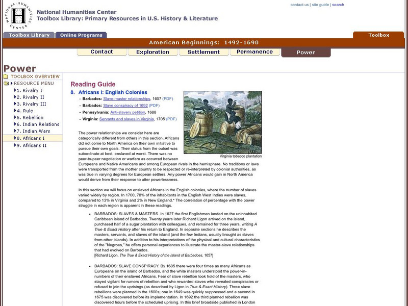 National Humanities Center: Toolbox Library: Africans I, American Beginnings: 1492 1690 Primary National Humanities Center: Toolbox Library: Africans I, American Beginnings: 1492 1690 Primary
