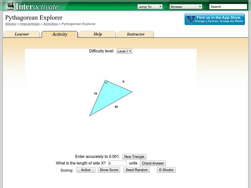 Shodor Interactivate: Interactive: Pythagorean Explorer Activity Shodor Interactivate: Interactive: Pythagorean Explorer Activity