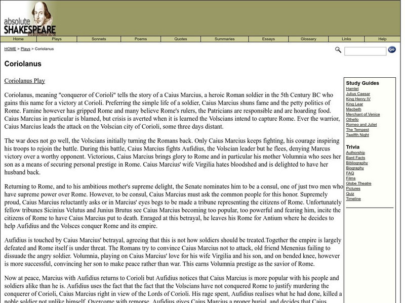 Absolute Shakespeare: "Coriolanus" Website Absolute Shakespeare: "Coriolanus" Website