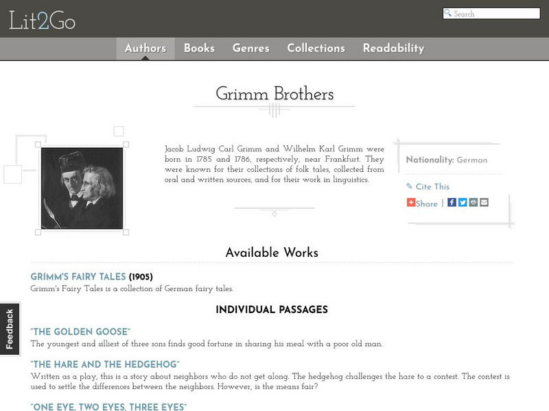 Educational Technology Clearinghous: Lit2 Go: The Brothers Grimm Activity Educational Technology Clearinghous: Lit2 Go: The Brothers Grimm Activity