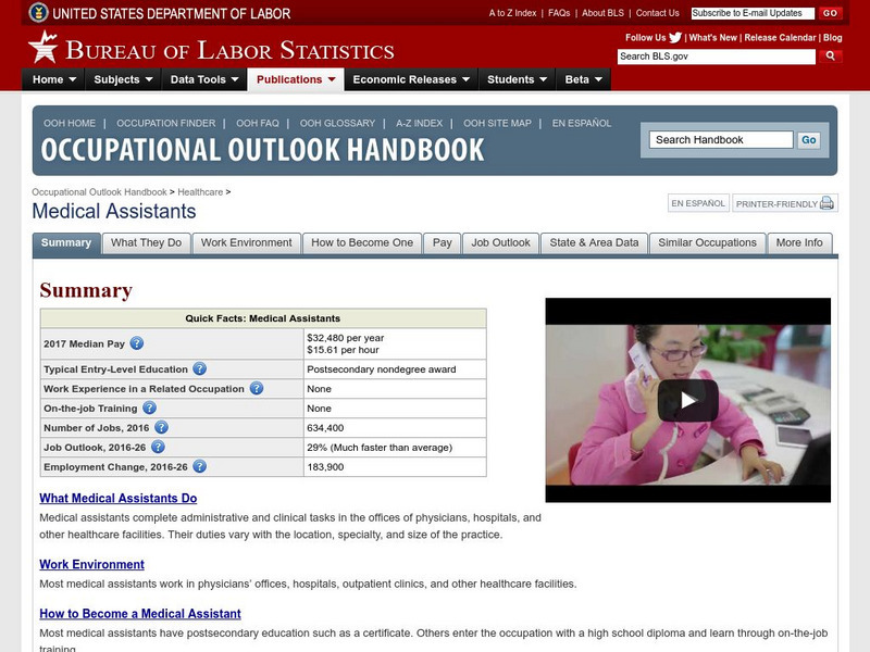 Bureau of Labor Statistics: Medical Assistants Website Bureau of Labor Statistics: Medical Assistants Website