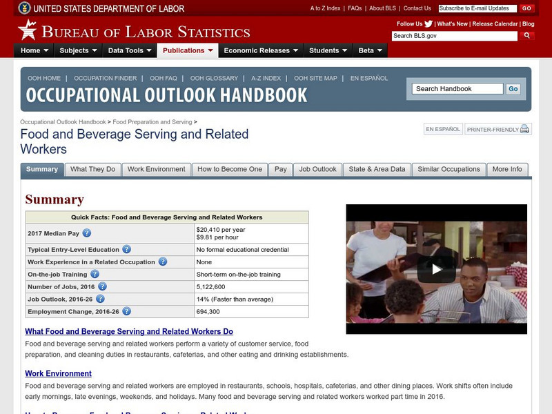 Bureau of Labor Statistics: Food and Beverage Serving Occupations Handout Bureau of Labor Statistics: Food and Beverage Serving Occupations Handout
