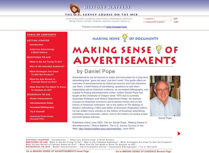History Matters: Making Sense of Advertisements Article