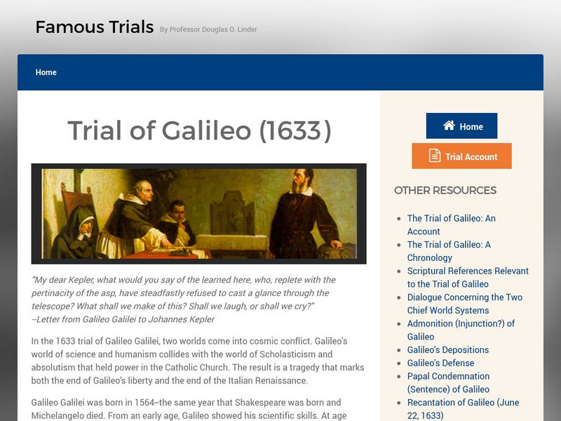 Famous Trials: Trial of Galileo Galilei Unit Plan Famous Trials: Trial of Galileo Galilei Unit Plan
