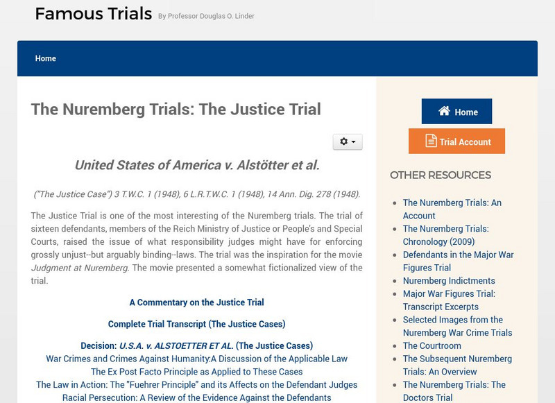 Famous Trials: The Judges Trial Handout Famous Trials: The Judges Trial Handout