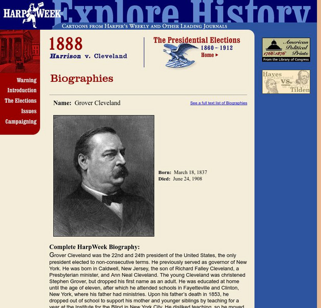 Harp Week: The Presidential Elections: Grover Cleveland Handout Harp Week: The Presidential Elections: Grover Cleveland Handout