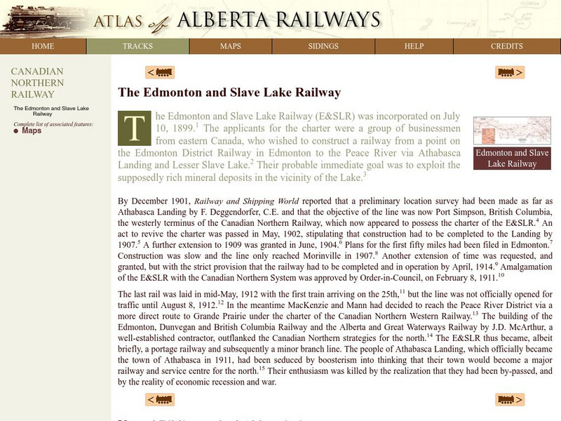 University of Alberta: The Edmonton and Slave Lake Railway Website University of Alberta: The Edmonton and Slave Lake Railway Website