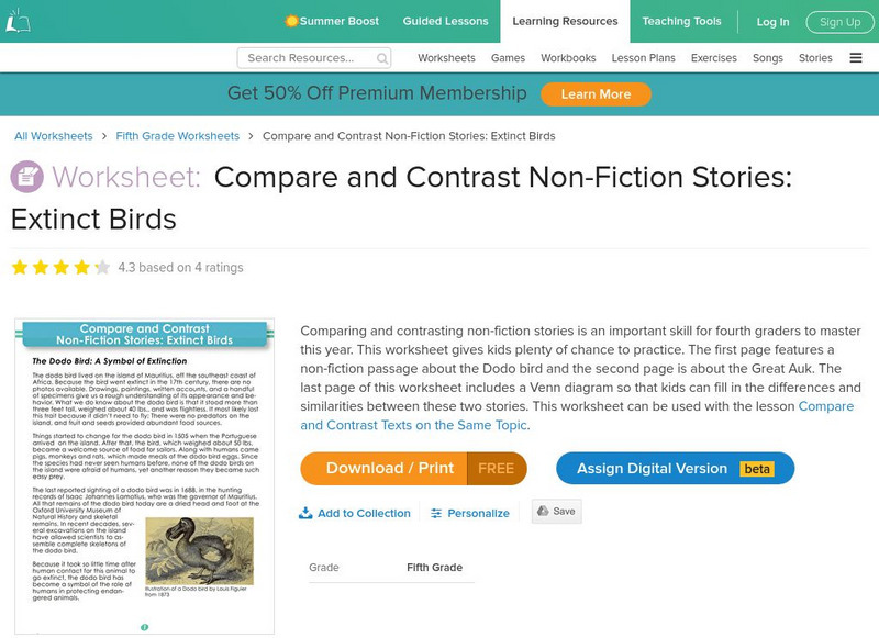 Education.com: Compare and Contrast Non Fiction Stories: Extinct Birds Unknown Type Education.com: Compare and Contrast Non Fiction Stories: Extinct Birds Unknown Type