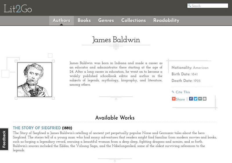 Educational Technology Clearinghouse: Lit2 Go: James Baldwin: Story of Siegfried Website Educational Technology Clearinghouse: Lit2 Go: James Baldwin: Story of Siegfried Website