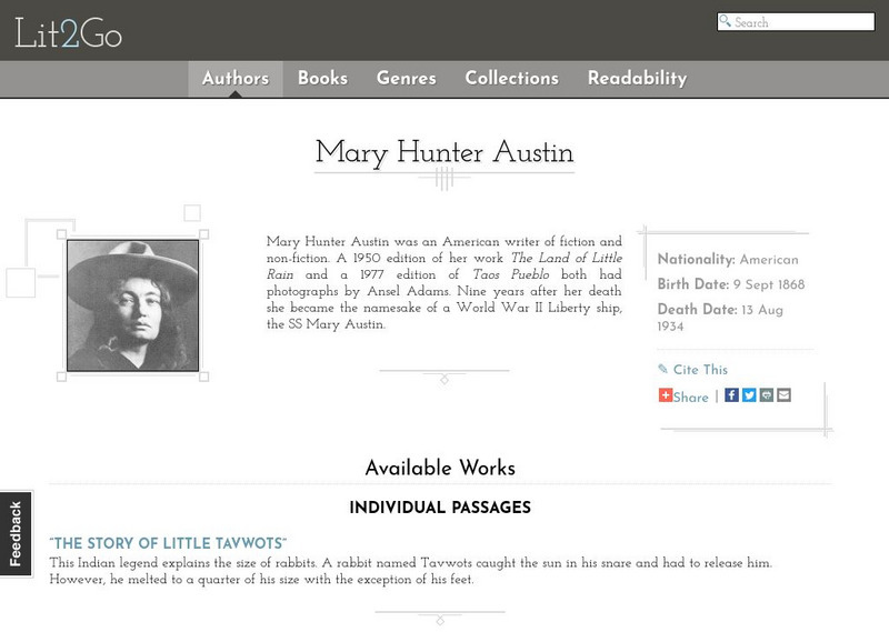 Educational Technology Clearinghouse: Lit2 Go: Mary Hunter Austin Unit Plan Educational Technology Clearinghouse: Lit2 Go: Mary Hunter Austin Unit Plan