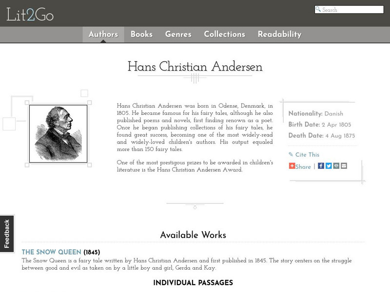 Educational Technology Clearinghouse: Lit2 Go: Hans Christian Andersen Activity Educational Technology Clearinghouse: Lit2 Go: Hans Christian Andersen Activity