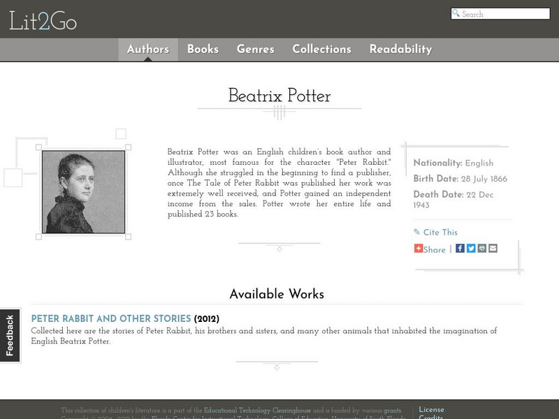 Educational Technology Clearinghouse: Lit2 Go: Beatrix Potter Website