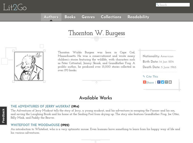 Educational Technology Clearinghouse: Lit2 Go: Thornton Burgess Website Educational Technology Clearinghouse: Lit2 Go: Thornton Burgess Website