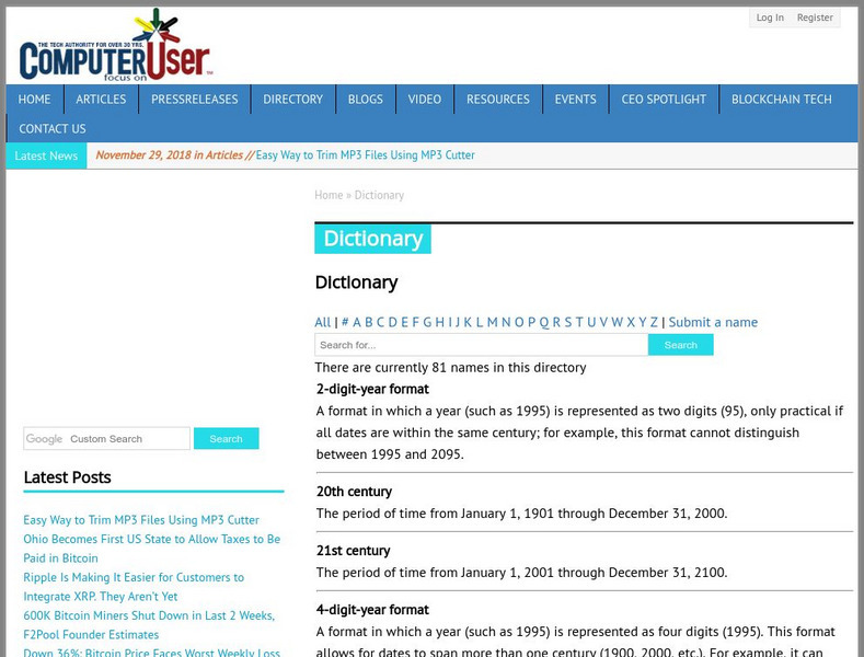 Computer User: High Tech Dictionary Website