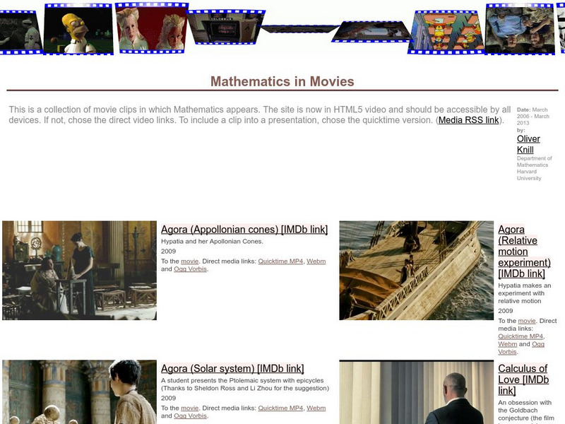 Harvard University: Mathematics in Movies Website